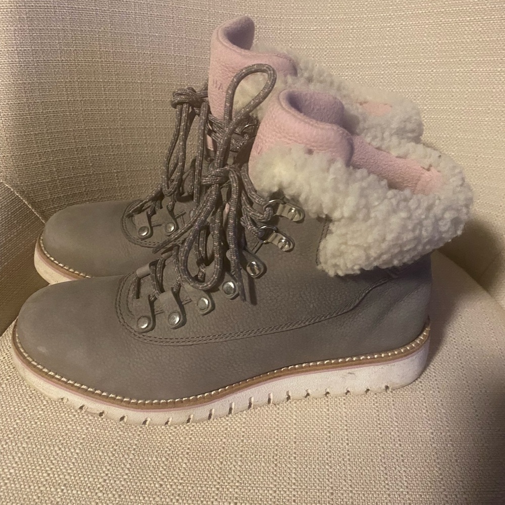 Cole Haan Gray and Pink Winter Boots with Sherpa Lining